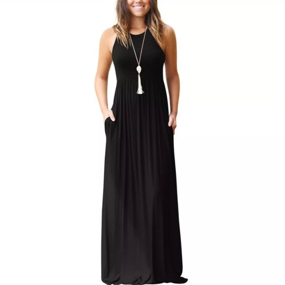 Dresses & Skirts - BLACK RACERBACK MAXI DRESS With SIDE POCKETS